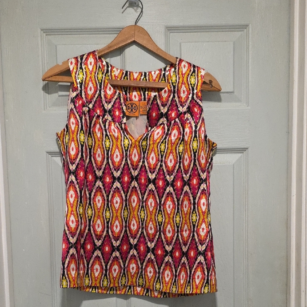 Tory Burch Orange Yellow Gold Beautiful Cut Out Tank Top